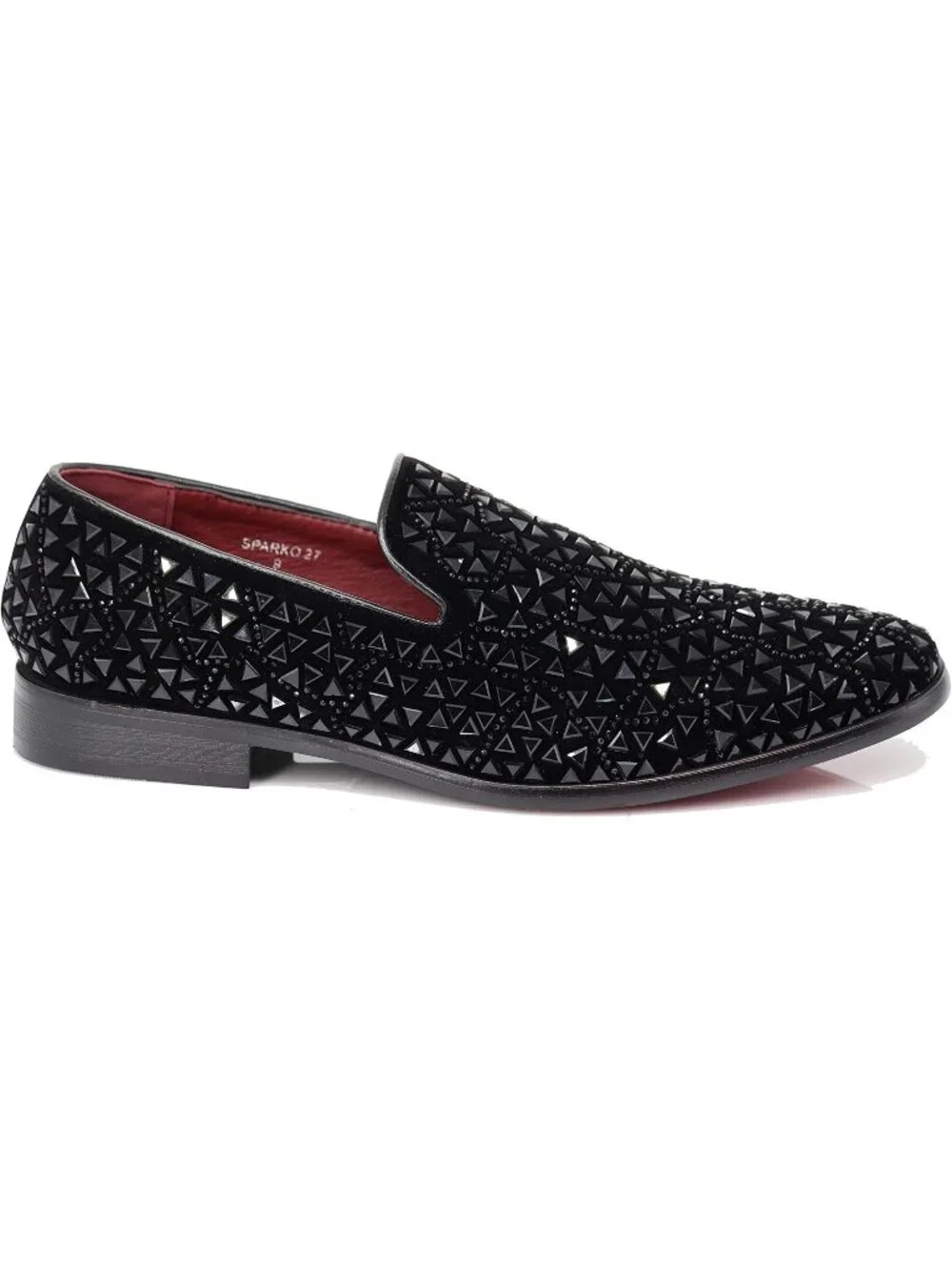 Enzo Romeo Men's Black Rubber Sole Rhinestone Sparkling Suede Loafer Prom Shoes